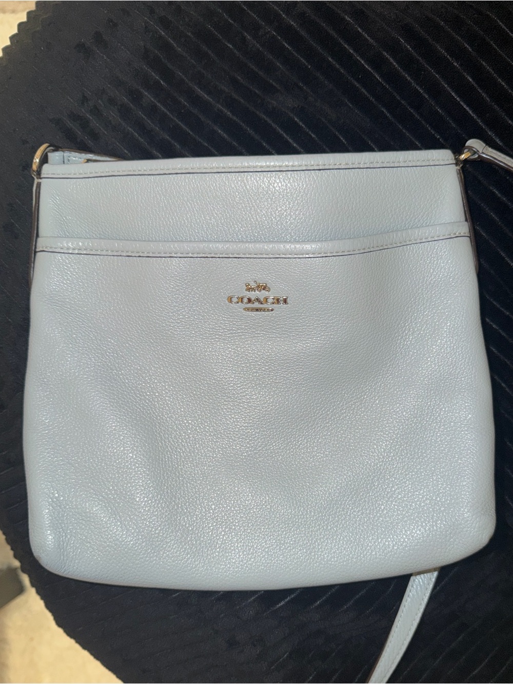Coach Pebbled Leather Crossbody in Light Gray-Blue